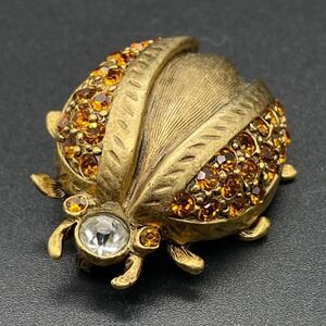 Vintage‎ Gold and Amber Stone Beetle Scarab Brooch Pin